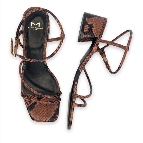 Marc Fisher Jiny 2 Brown Snakeskin Leather Slingback Sandal - Picture 3 of 10
